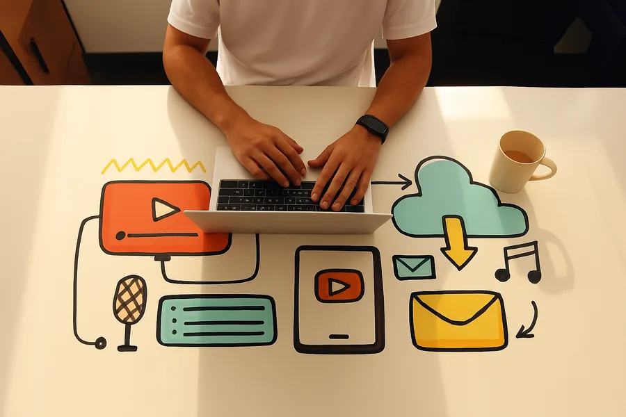 Social media marketing service showing content creation, video marketing and digital media distribution